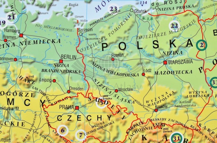 Europa fizyczna 1:4 000 000 Mapa w ramie Meridian fragment 1