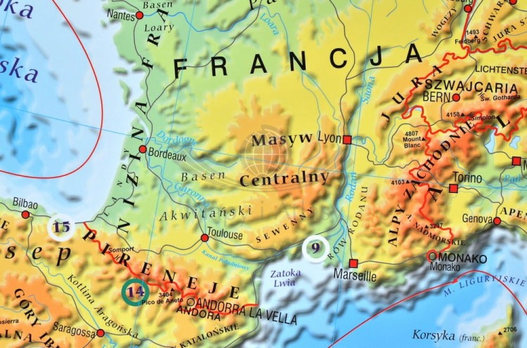 Europa fizyczna 1:4 000 000 Mapa w ramie Meridian fragment 2