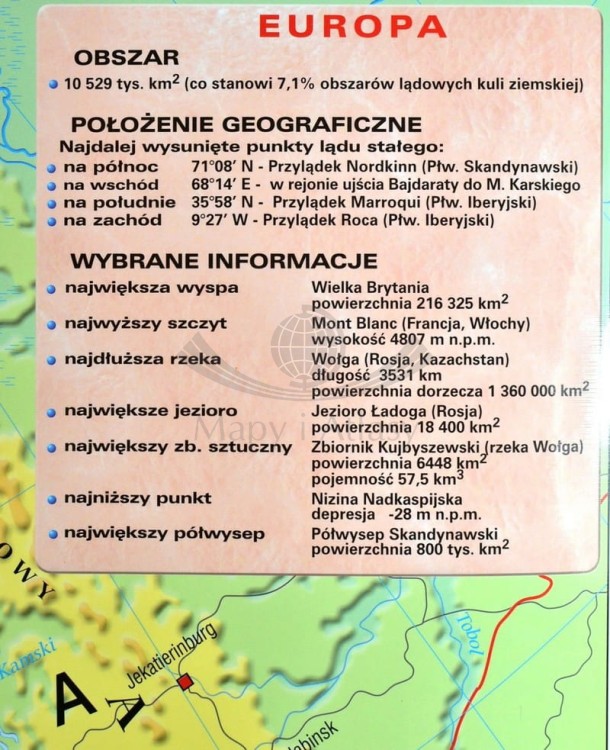 Europa fizyczna 1:4 000 000 Mapa w ramie Meridian panel boczny 1