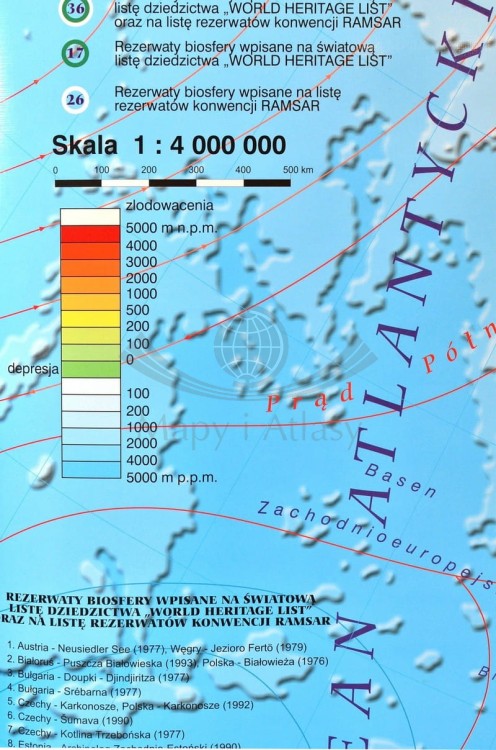 Europa fizyczna 1:4 000 000 Mapa w ramie Meridian legenda 2