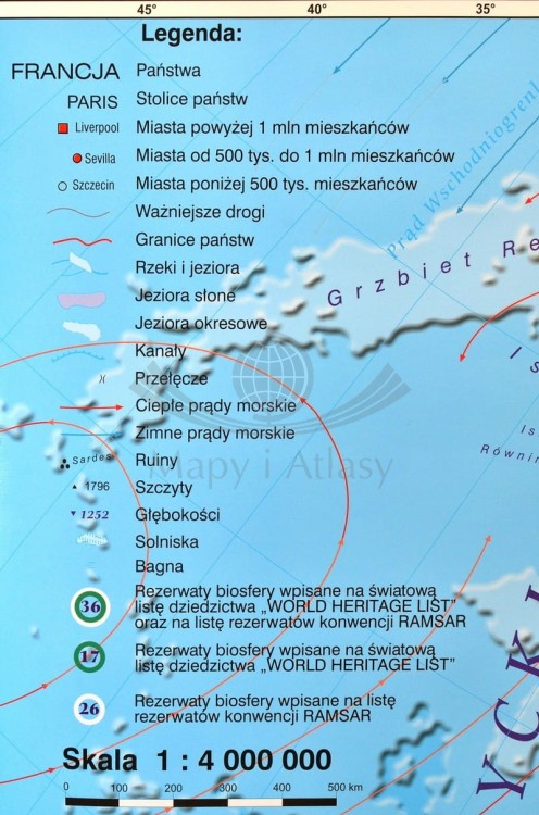 Europa fizyczna 1:4 000 000 Mapa w ramie Meridian legenda 1
