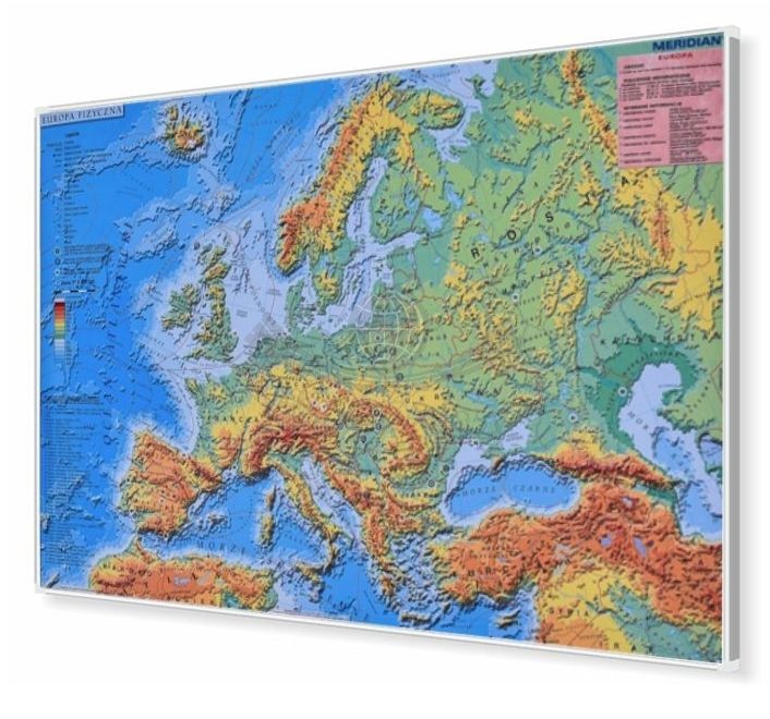 Europa 1:4 000 000. Mapa fizyczna do wpinania. Rama alu SLIM