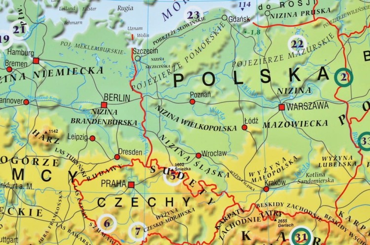 Europa fizyczna 1:4 000 000 Mapa do wpinania Meridian fragment 1