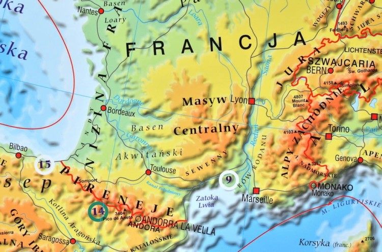 Europa fizyczna 1:4 000 000 Mapa do wpinania Meridian fragment 2