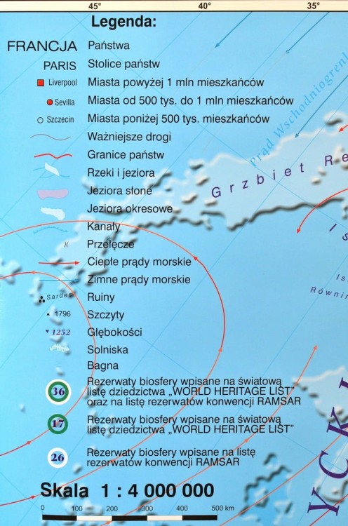 Europa fizyczna 1:4 000 000 Mapa do wpinania Meridian legenda 1