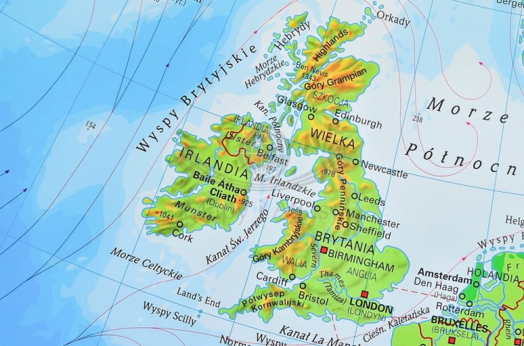 Europa fizyczna 1:4 500 000 Mapa w ramie Stiefel fragment 1