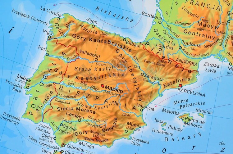 Europa fizyczna 1:4 500 000 Mapa w ramie Stiefel fragment 3