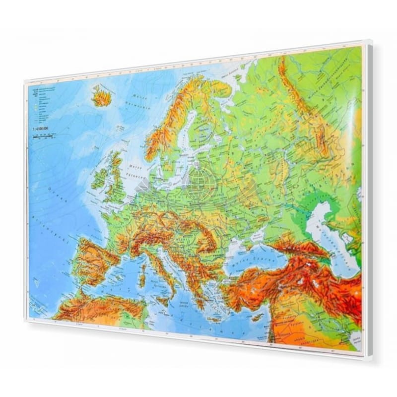 Europa 1:4 500 000. Mapa fizyczna magnetyczna. Rama alu SLIM