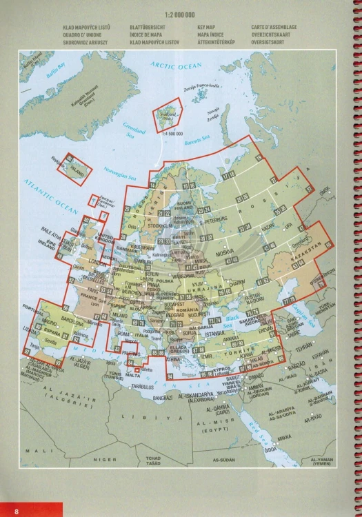 Europa 1:2 000 000 Atlas samochodowy Marco Polo skorowidz arkuszy