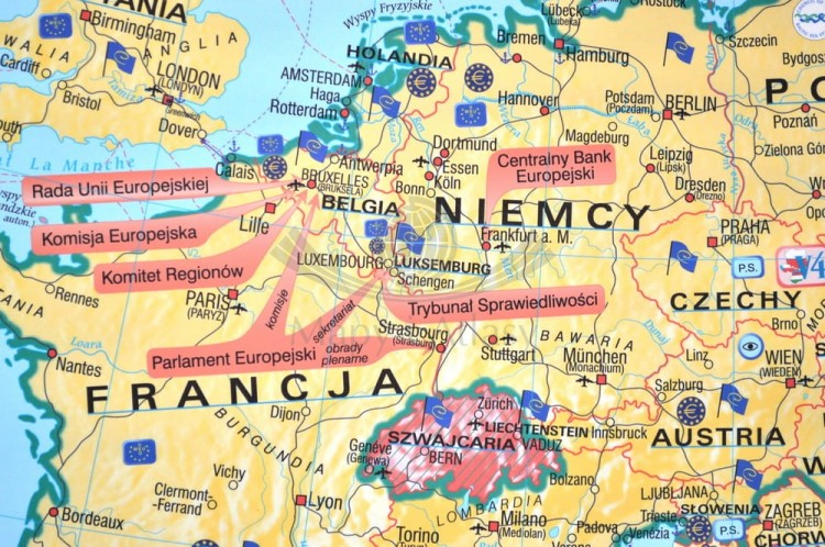 UE - strefa Shengen 1:4 000 000 Mapa w ramie Meridian fragment 1