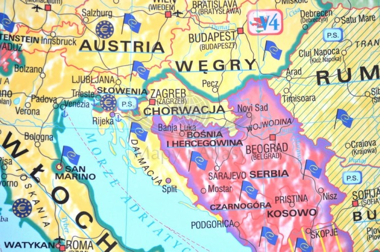 UE - strefa Shengen 1:4 000 000 Mapa w ramie Meridian fragment 2