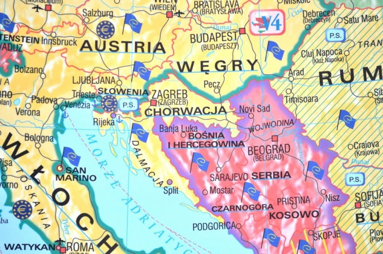 UE - strefa Shengen 1:4 000 000 Mapa do wpinania Meridian fragment 2