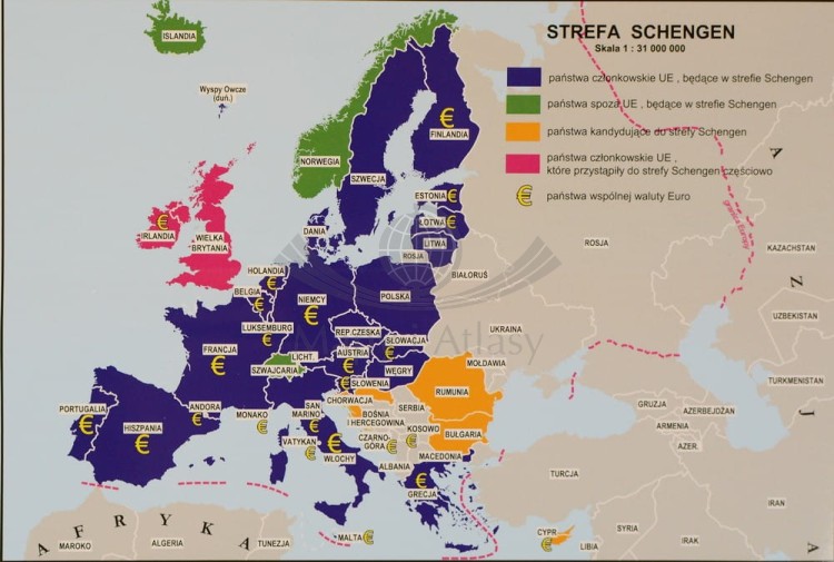 Unia Europejska 1:4 700 000 Mapa w ramie Piętka strefa Schengen