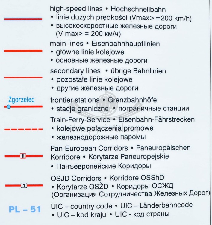 Europa i Azja kolejowa Mapa w ramie Wydawnictwo Kartograficzne Karta legenda