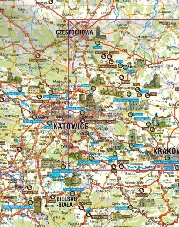 Mapa turystyczna zamków Polski wydawnictwa Galileos. Fragment 2