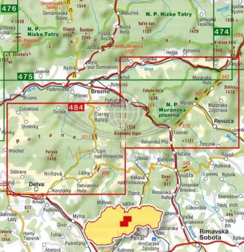 Polana, Muranska planina. Mapa turystyczna 484 wydawnictwa Shocart. Zasięg