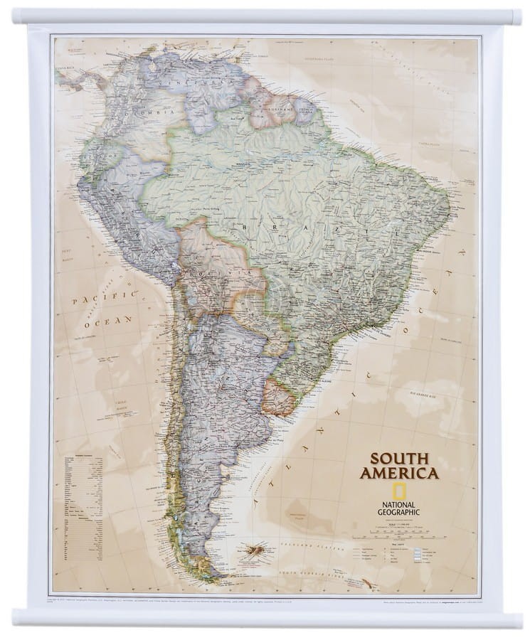Ameryka Południowa 1:11 098 000. Mapa ścienna ekskluzywna. National Geographic