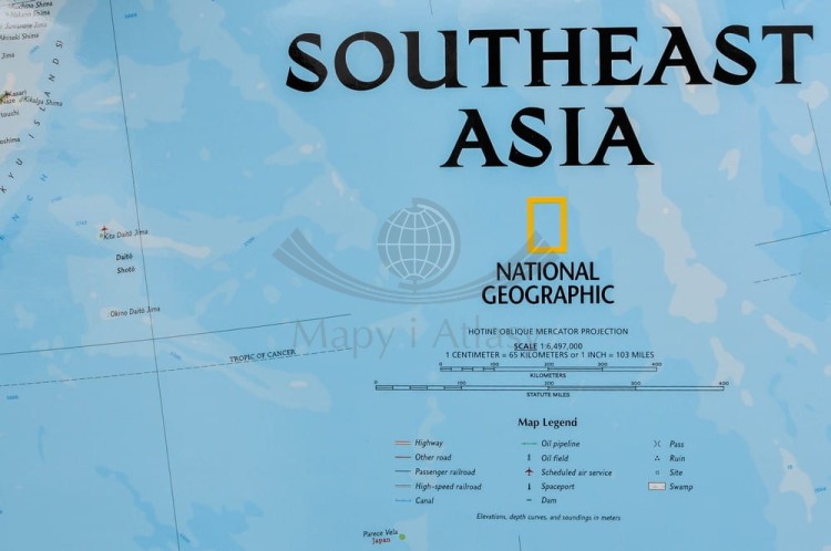 Azja południowo-wschodnia 1:6 497 000. Mapa ścienna polityczna. Wydawnictwo: National Geographic. Legenda