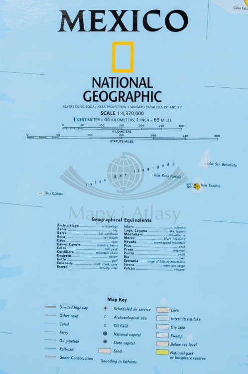 Meksyk 1:4 370 000. Mapa ścienna wydawnictwa National Geographic. Legenda