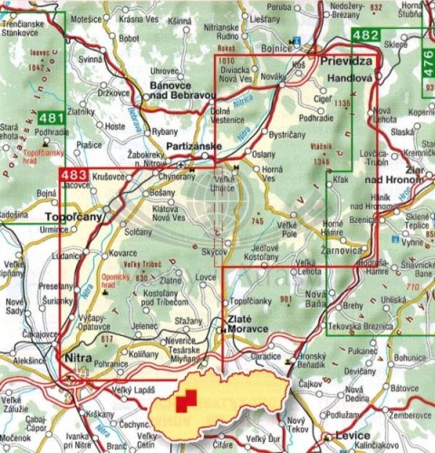 Tribec, Vtacnik / Trybecz, Ptasznik. Mapa turystyczna 483 wydawnictwa Shocart. Zasięg