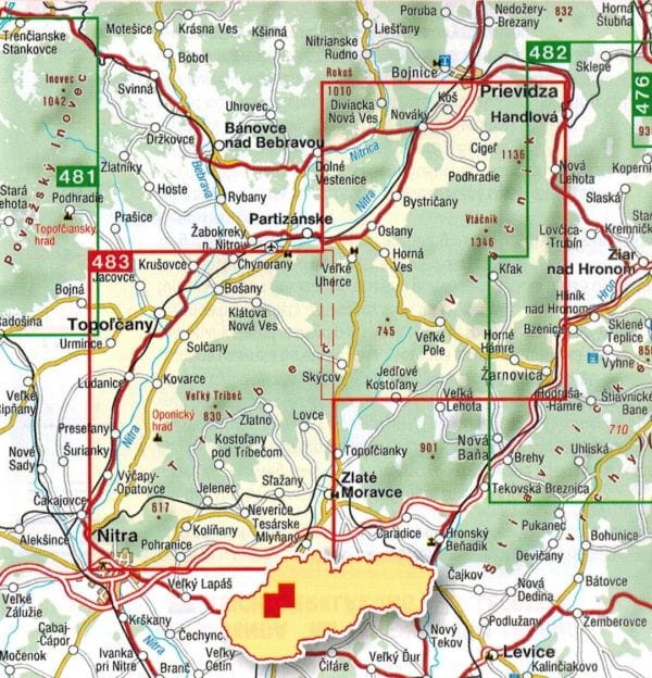 Tribec, Vtacnik / Trybecz, Ptasznik. Mapa turystyczna 483 wydawnictwa Shocart. Zasięg