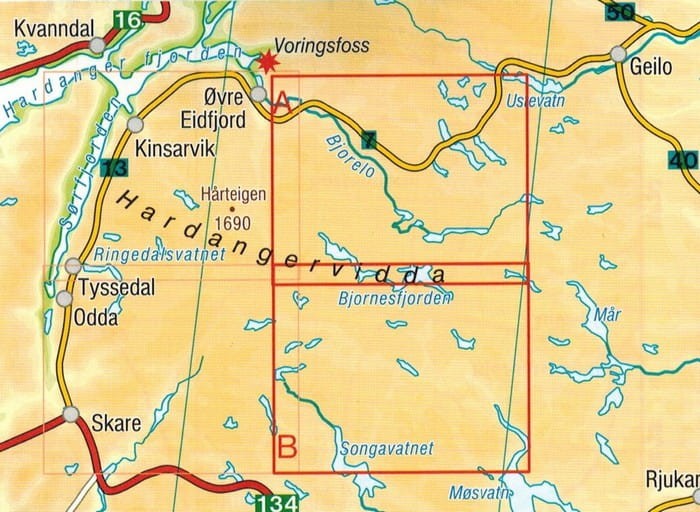 Hardangervidda, cz. wschodnia Wodoodporna mapa turystyczna 113 Freytag & Berndt zasięg