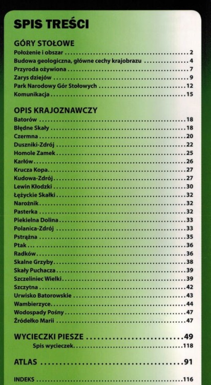 Góry Stołowe i Adrszpasko Teplickie Skały. Ilustrowany przewodnik z mapami wydawnictwa Galileos. Spis treści