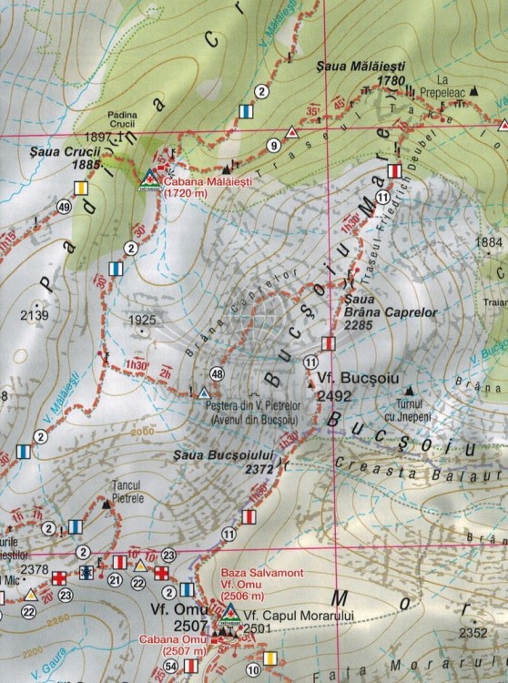 Góry Bucegi, Leaota 1:70 000 / 1:25 000. Mapa turystyczna MN01 wydawnictwa Schubert & Franzke. Fragment 1