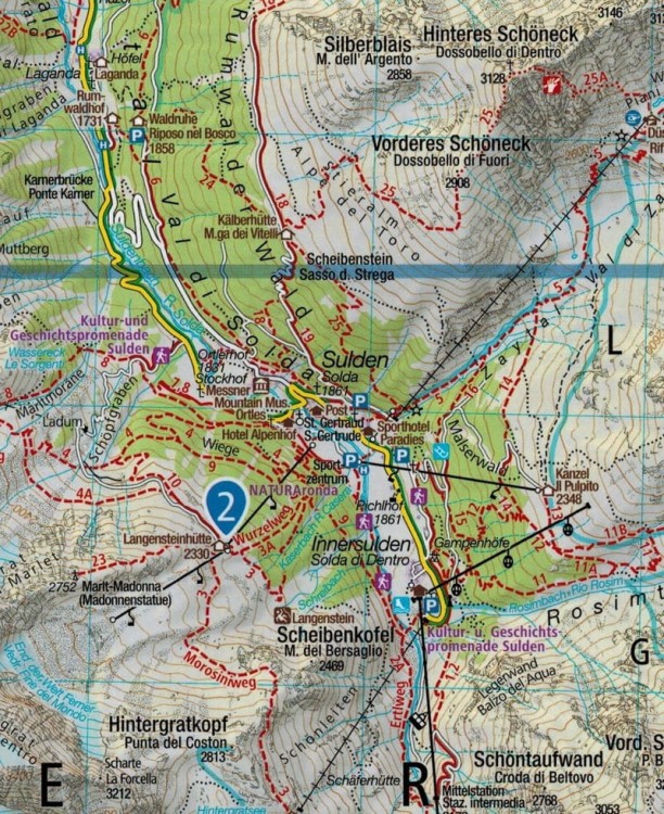 Alpy Retyckie. Ortler / Ortles, Cevedale. Wodoodporna mapa turystyczna 72 wydawnictwa Kompass. Fragment 1