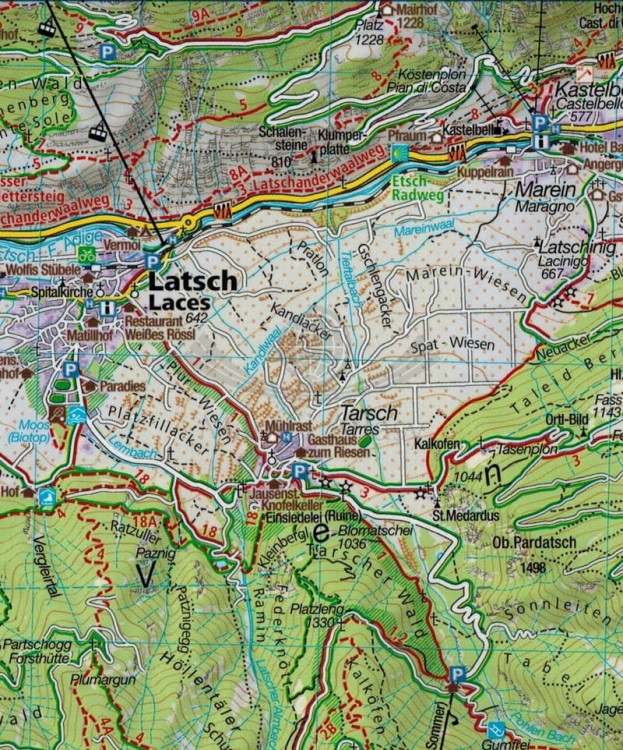 Alpy Retyckie. Ortler / Ortles, Cevedale. Wodoodporna mapa turystyczna 72 wydawnictwa Kompass. Fragment 2
