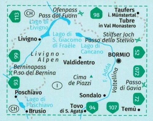 Bormio, Livigno Wodoodporna mapa turystyczna 96 Kompass zasięg