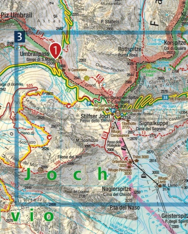 Bormio, Livigno Wodoodporna mapa turystyczna 96 Kompass fragment 1