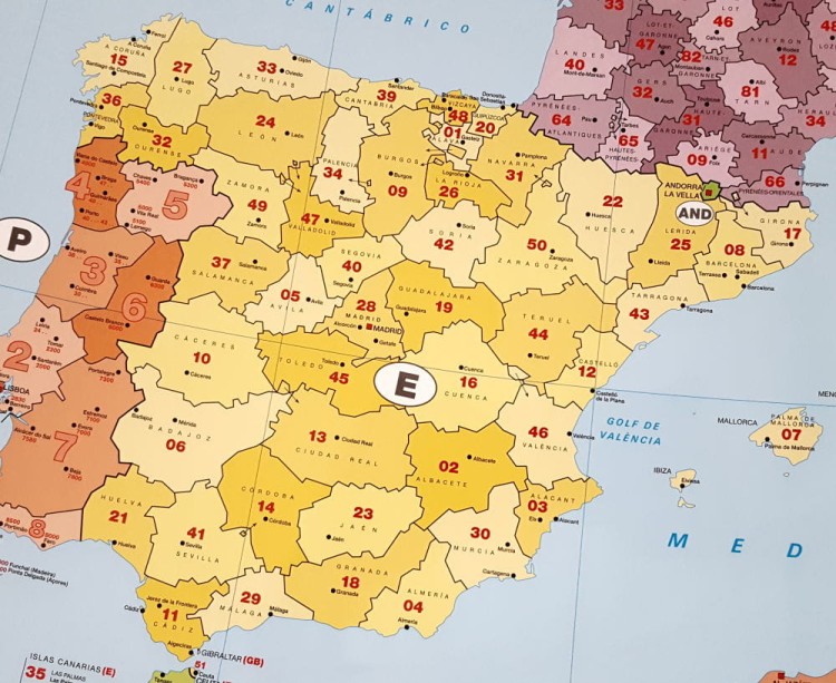 Europa. Mapa ścienna z kodami pocztowymi wydawnictwa Way-OK. Podgląd fragmentu mapy.