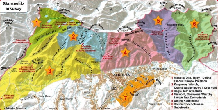 Tatry Polskie Schematy szlaków turystycznych Gauss. Skorowidz arkuszy