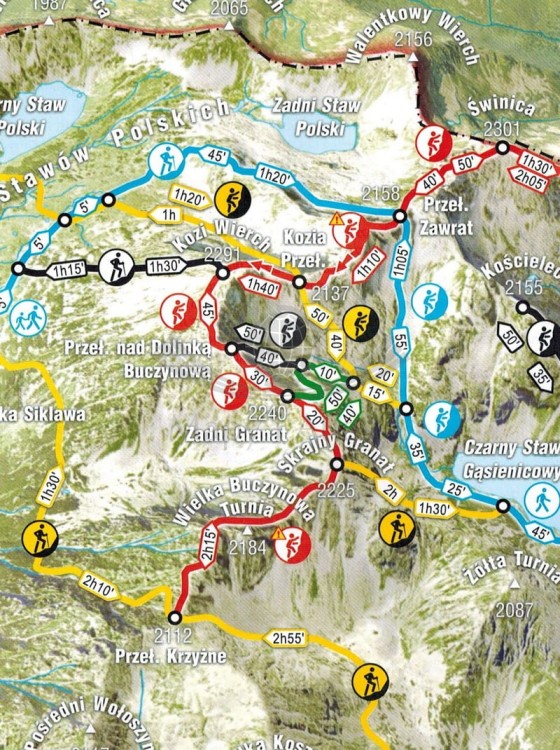 Tatry Polskie Schematy szlaków turystycznych Gauss. Fragment 1