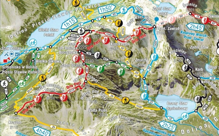Tatry Polskie Schematy szlaków turystycznych Gauss. Fragment 2