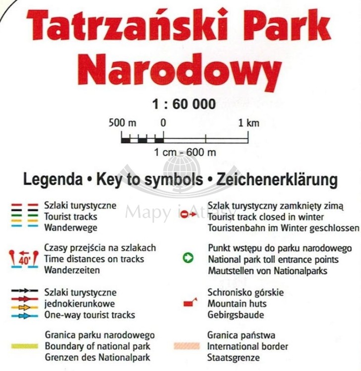 Tatry Polskie Schematy szlaków turystycznych Gauss. Mapa gratis legenda