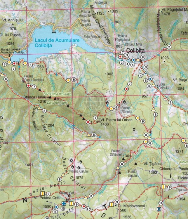 Calimani. Mapa turystyczna MN15 wydawnictwa Schubert & Franzke. Fragment 1