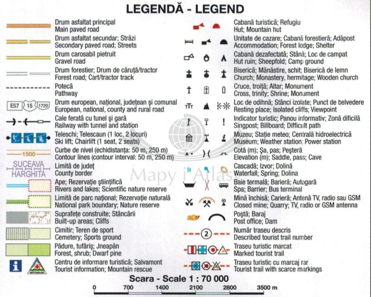 Calimani. Mapa turystyczna MN15 wydawnictwa Schubert & Franzke. Legenda