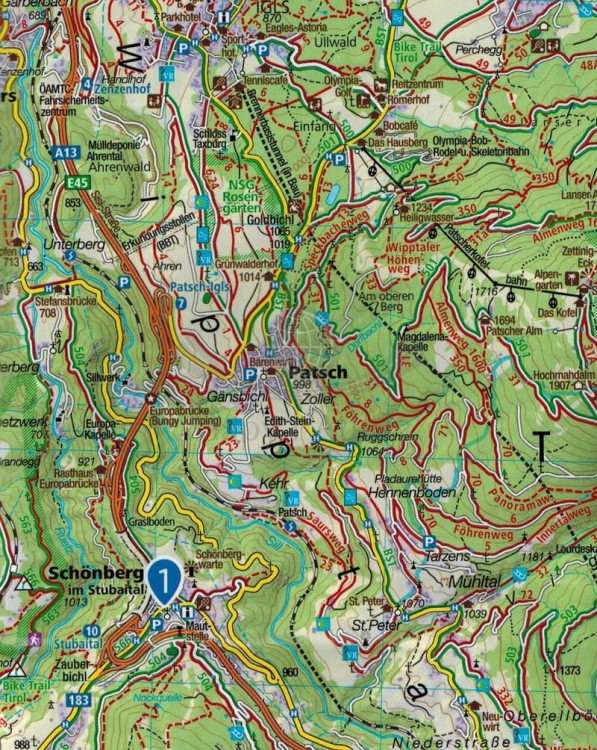 Sztubaje (Alpy Sztubajskie) 1:50 000. Wodoodporna mapa turystyczna 83 wydawnictwa Kompass. Fragment 1