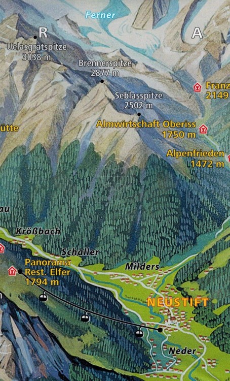 Sztubaje (Alpy Sztubajskie) 1:50 000. Wodoodporna mapa turystyczna 83 wydawnictwa Kompass. Panorama - fragment