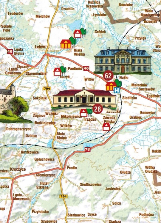 Województwo śląskie. Zamki i pałace. Mapa samochodowo-turystyczna wydawnictwa Galileos. Fragment 2