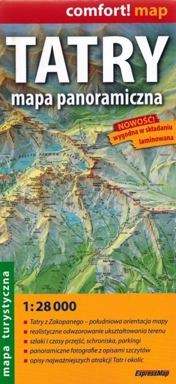 Tatry 1:28 000. Laminowana mapa panoramiczna wydawnictwa ExpressMap. Okładka