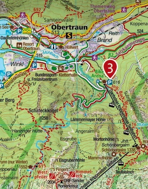 Dachstein. Ausseerland, Bad Goisern, Hallstatt. Wodoodporna mapa turystyczna 20 wydawnictwa Kompass. Fragment 2