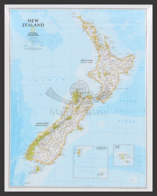 Nowa Zelandia 1:2 300 000. Mapa w ramie drewnianej wydawnictwa National Geographic