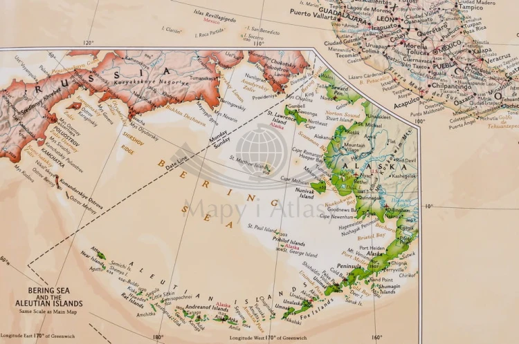 Ameryka Północna 1:13 995 000. Mapa w ramie drewnianej wydawnictwa National Geographic. Fragment 6
