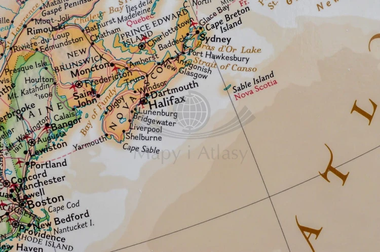 Ameryka Północna 1:13 995 000. Mapa w ramie drewnianej wydawnictwa National Geographic. Fragment 3