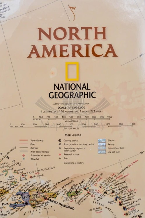 Ameryka Północna 1:13 995 000. Mapa w wersji magnetycznej wydawnictwa National Geographic. Legenda