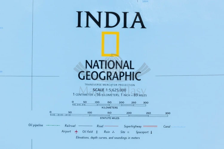 Indie 1:5 625 000. Mapa w wersji do wpinania wydawnictwa National Geographic. Legenda