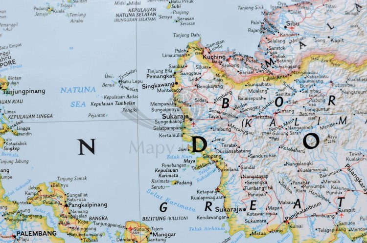 Azja południowo-wschodnia 1:6 497 000. Mapa polityczna w ramie drewnianej. Wydawnictwo: National Geographic. Fragment 1